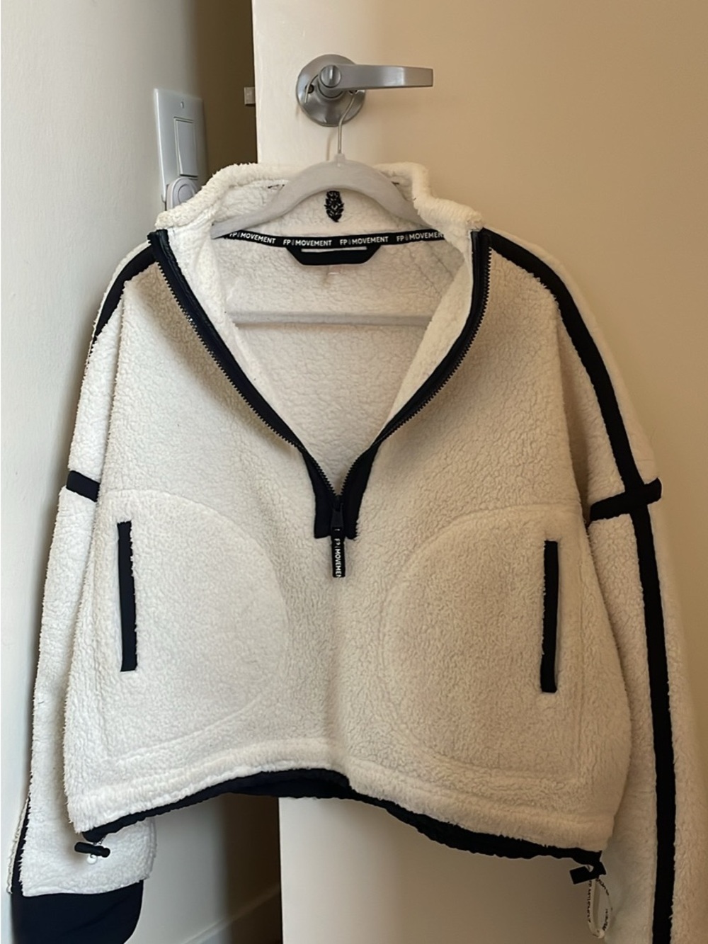 FP Movement Women's White Fleece Half-Zip Pullover with Black Trim